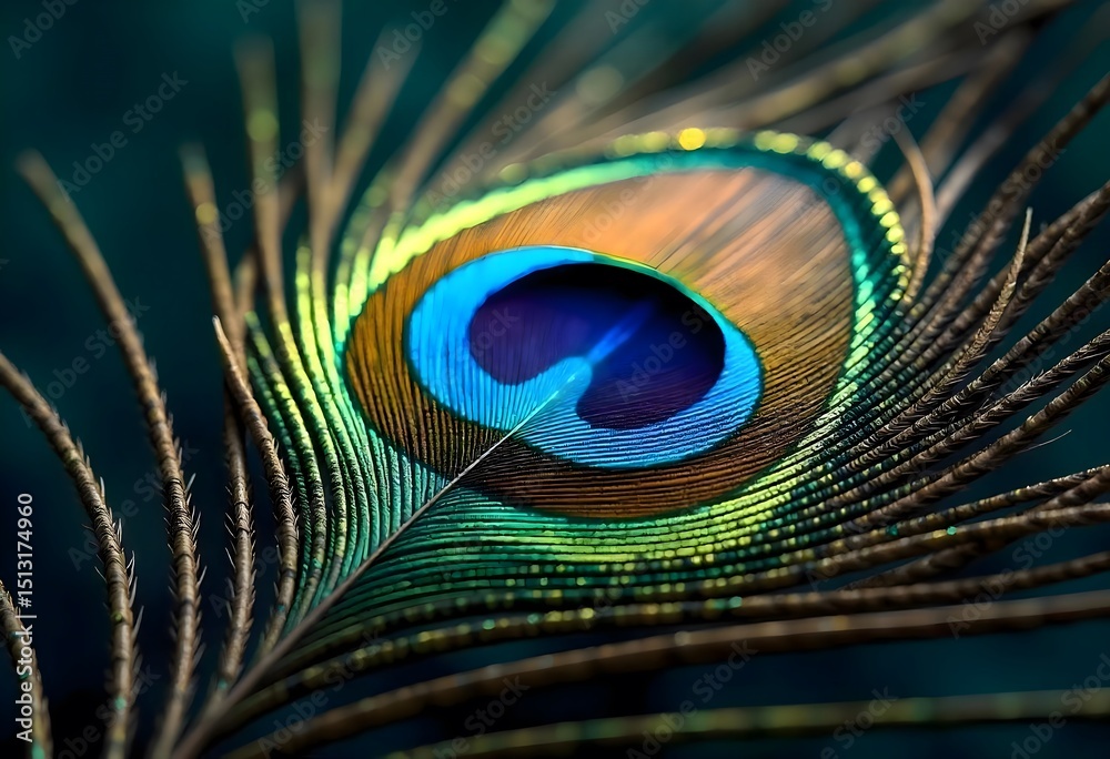 Fototapeta premium Close-Up of Vibrant Peacock Feather Showing Eye Pattern