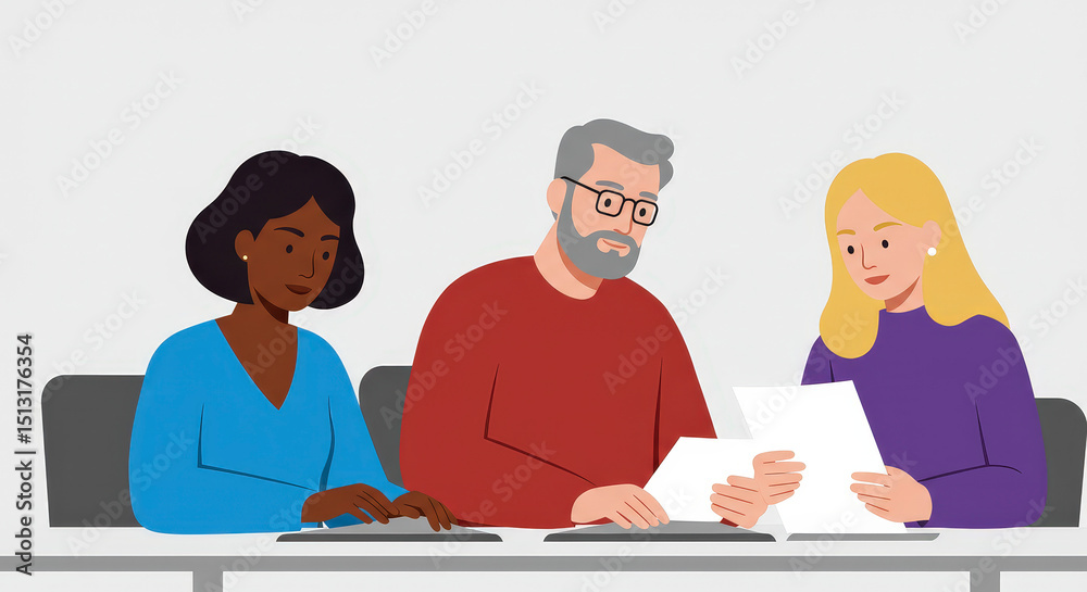 Fototapeta premium Diverse Team Reviewing Documents During a Meeting