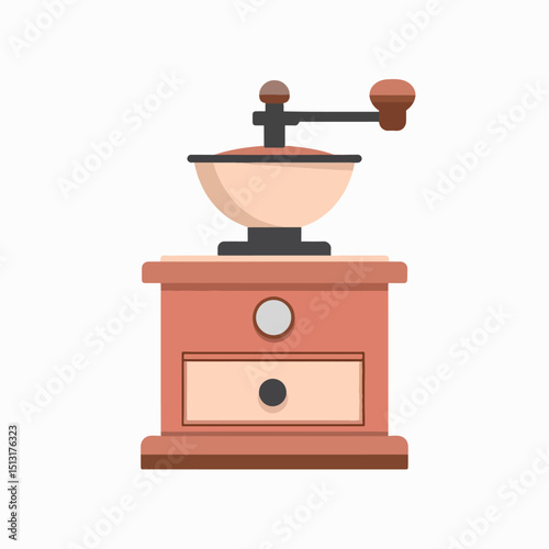 A coffee grinder with a handle bowl and drawer It has a rounded style