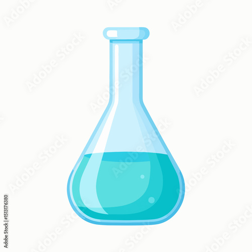 A flask with blue liquid filling about a third of the glass container