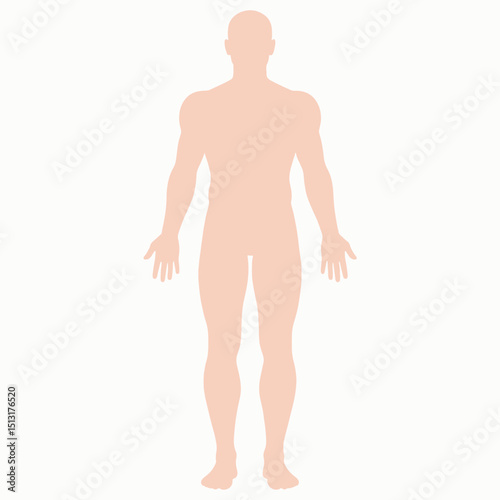 A peachcolored human silhouette stands against a blank white background
