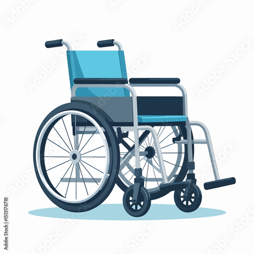 A vibrant illustration depicts a blue and gray wheelchair