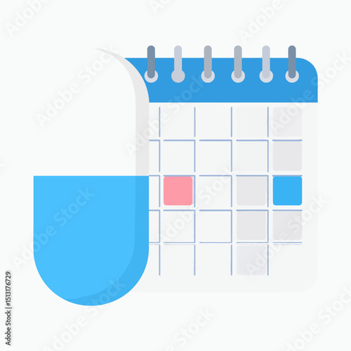 A tearoff calendar with blue rings showing some dates highlighted in pink and blue