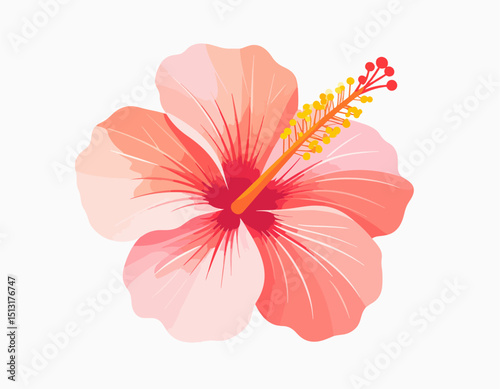 A vibrant pink hibiscus flower with a yellow stamen and red accents