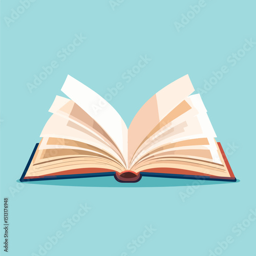 Open book with white pages and red edges lies against a light blue backdrop Pages appear slightly textured