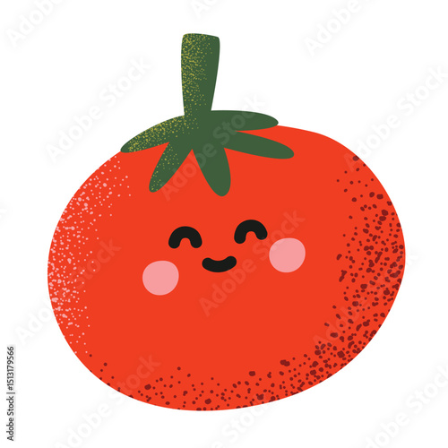 Cute Tomato Textured Illustration Handdrawn Vegetable Element Happy Smile Expression