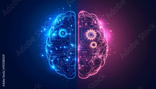 Wallpaper Mural Split brain with digital circuits and mechanical gears Torontodigital.ca