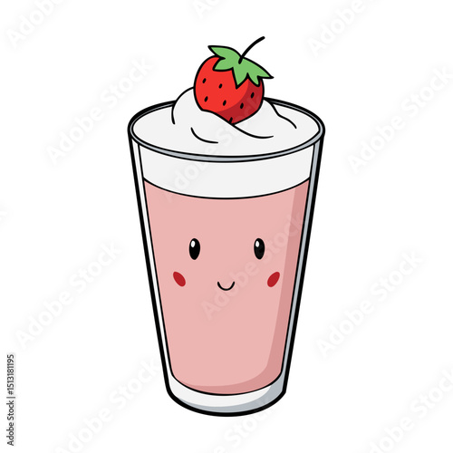 Delicious strawberry yogurt glass vector art isolated on transparent background