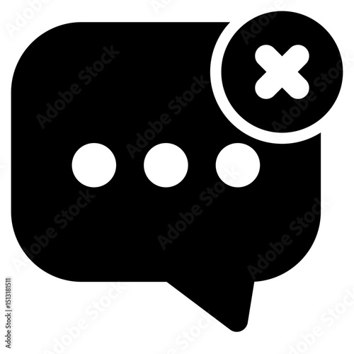 Black and white image of a speech bubble with an X on it. The X is on the right side of the bubble