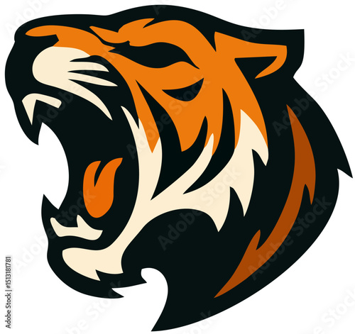 A bold and striking minimalist tiger logo, designed with clean geometric lines to emphasize power and elegance. The sharp angles and simplified form make it easy to trace and perfect for branding, emb