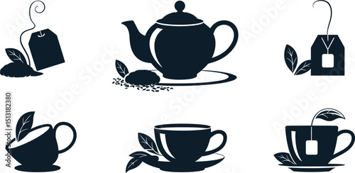 Minimalist Tea Time Silhouettes on for Beverage-Themed Designs and Café-Related Graphic Projects