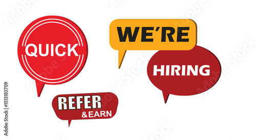 Quick We’re Hiring Refer and Earn Job Opportunity Banner Illustration stickers of we're hiring and refer and earn quick .
