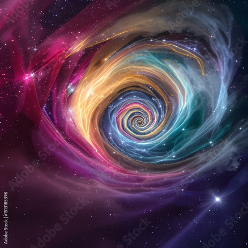 Radiant Abstract Vortex of Color – Spiraling Cosmic Whirlpool with Magenta, Gold, Teal & Sapphire Energy