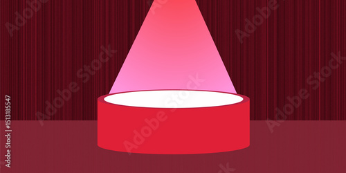 Red podium for product presentation, product display on minimal scene, vector illustration.