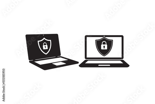 Data Protection Laptop Vector Art - Cyber Protection Laptop Silhouette