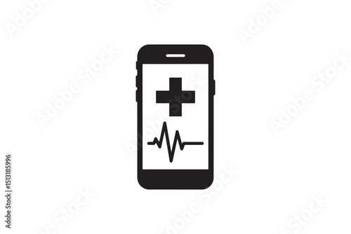 Smartphone Medical Cross Vector - Digital Health Care Silhouette