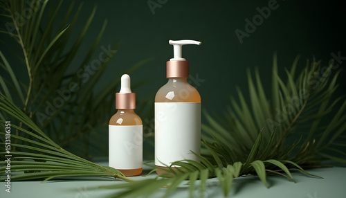 Luxurious Natural Skincare Bottles with Botanical Accents