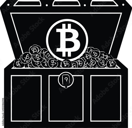 Bitcoin treasure chest illustration digital currency cryptocurrency blockchain investment finance wealth concept