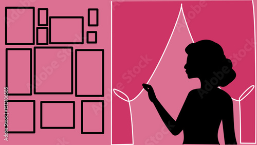 One Line Moment: Girl Peeking Behind Pink Curtains