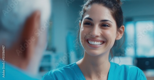Smiling healthcare provider warmly engages with a patient, fostering trust and demonstrating compassionate care in a medical setting.