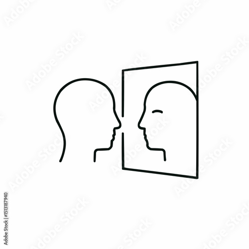 Minimal face and mirror reflection with variation — perception in relationships.