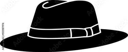 a black fedora hat, minimalist, geometric, high-contrast, simple, digital illustration, vector
