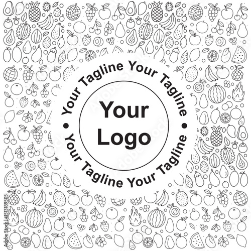 Circular Frame of Diverse Fruits Line Art Illustration