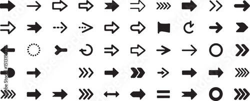 Versatile Black Arrow Icons Set – Handpicked Directional Symbols for Digital and Print Design