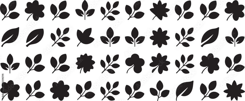 Fototapeta premium Collection of Black and White Leaf Silhouettes