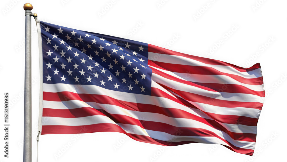 Obraz premium The american flag waving on a pole against an isolated on transparent background