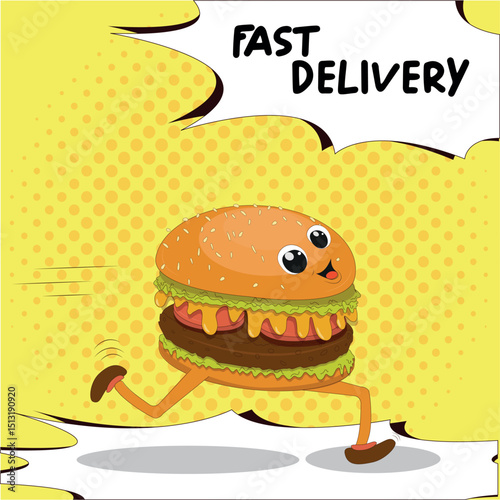 Happy burger is in a hurry with delivery