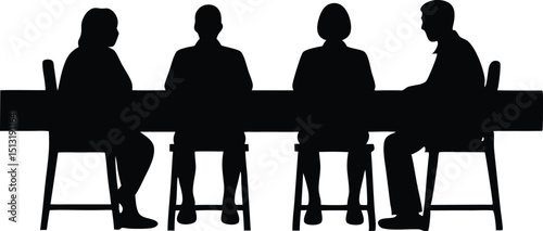 4 of people sitting around a long vector illustration