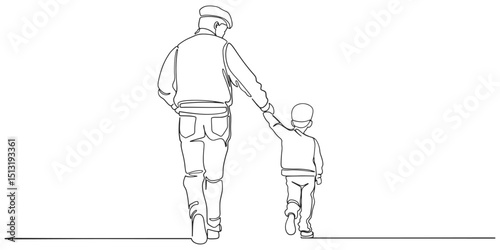 Fathers day line art style vector illustration, father and son line art illustration