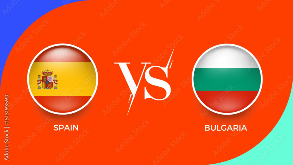 Fototapeta premium Spain vs Bulgaria flag in circle for UEFA PRELIMINARY and sports banner. vector illustrator