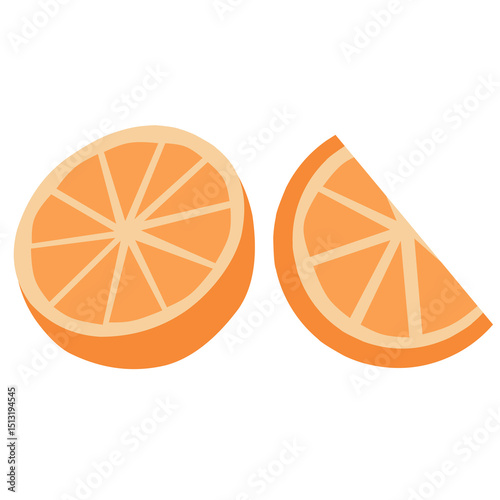 Flat style illustration of juicy orange slices. Perfect for tropical themes, summer food graphics, packaging, or vitamin C promotional content.