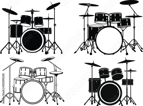 Drum Kit Silhouette Collection. Vector design