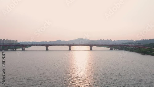 Wallpaper Mural Aerial view of the city of Seoul with Seongsu Bridge large buildings and the Apgujeong Hangang River in Republic of Korea
 Torontodigital.ca