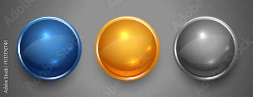 premium glossy push buttons element in set of three