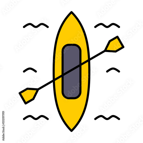 Kayak Icon - Yellow Kayak with Paddle, Top View of Canoe, Water Sport and Outdoor Recreation Symbol, Isolated Vector Illustration