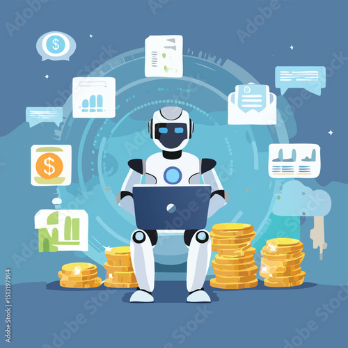 Virtual assistant robot managing income, bills, and investments via hologram
