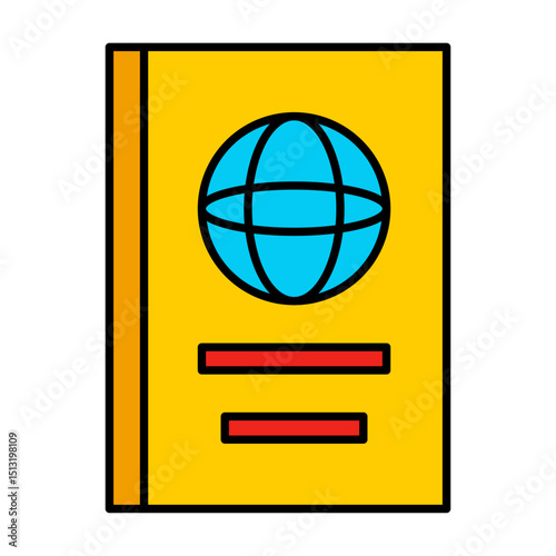 Passport or Atlas Book Icon. Global travel and exploration symbol with world map. Editable vector for international identity, education, and journey.