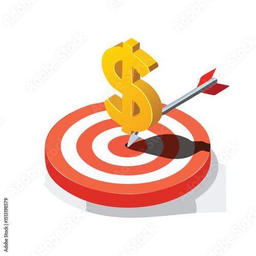 Target with dollar sign bullseye and business arrow hitting it Isometric style.