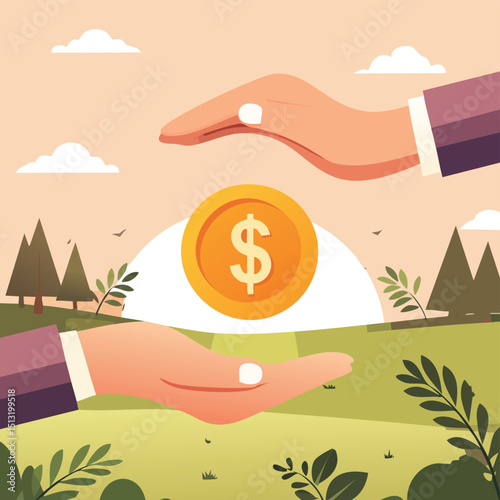 Hands protecting a floating dollar sign