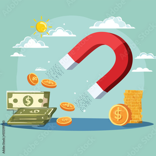 Money magnet attracting coins, bills, and credit cards
