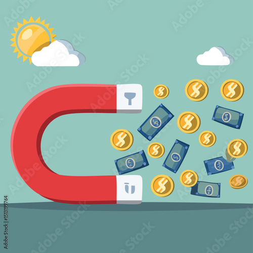 Money magnet attracting coins, bills, and credit cards