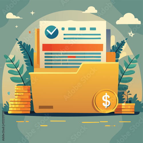 File folder with financial documents and dollar signs