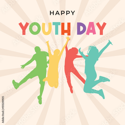 Youth day background with colorful silhouettes of jumping people