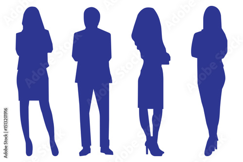 Set of  corporate business people silhouette .Standing technology business marketing man and woman silhouette. vector illustration on white background.