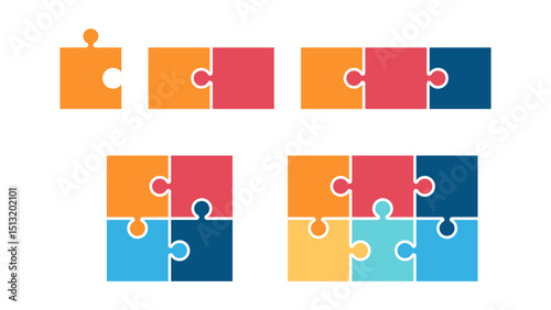 Colorful square puzzle stages. Diagram infographic set. Circle vector 1, 2, 3, 4, 6, parts. Process and segmented concept