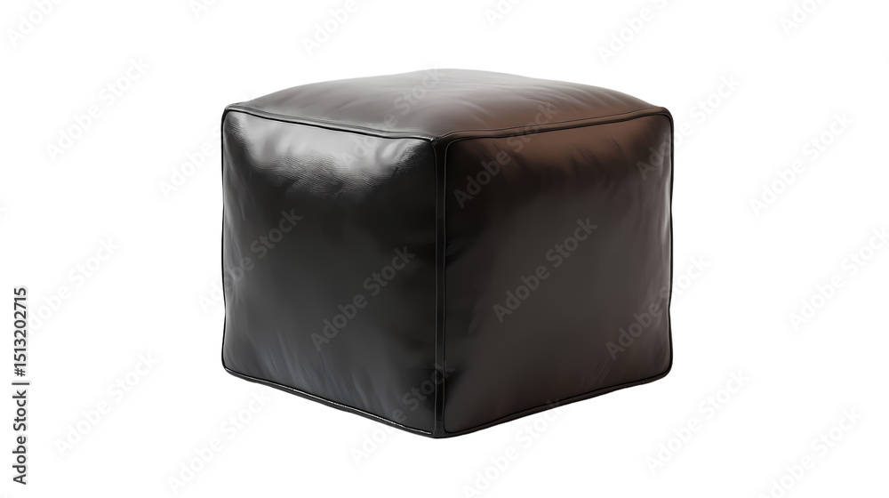 Obraz premium A close up view of a dark brown leather cube shaped ottoman studio shot isolated on transparent background